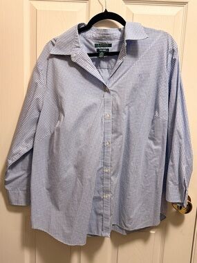 Lauren Ralph Lauren Blue & White Micro-Check Button-Down Shirt